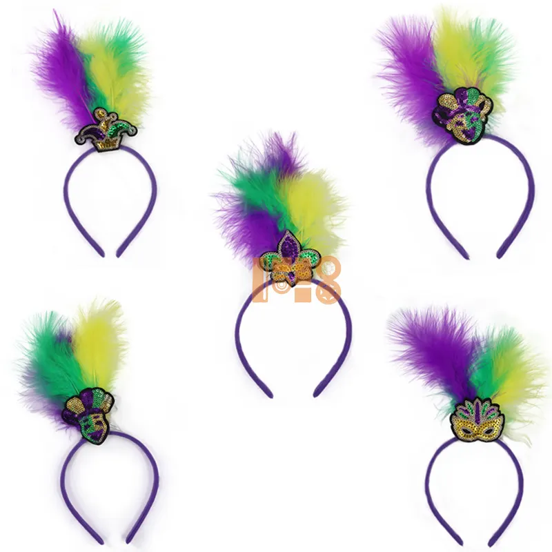 Hot Sale Brazilian Mardi Gras Apparel Festival Sequin Hairband Yellow Green Purple Feather Headband