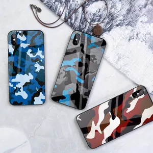 Manufacturer One Drop Camouflage Design Tempered Glass Phone Case For iphone 14 promax Hard Glossy Custom Designed Phone Case