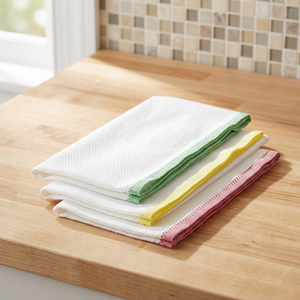 Serviettes de cuisine en coton tissé uni, blanc, vert, jaune, rouge, bordure rectangulaire, écologiques, antimicrobiennes, hypoallergéniques - Product Image 1