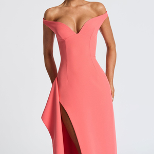 Robe de soirée sexy personnalisée Offre Spéciale V profond tendance couleur unie fendue sans bretelles - Product Image 3