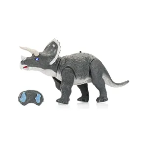 Робот-Динозавр Triceratops с дистанционным управлением длиной 14 дюймов, электронная игрушка со встроенным динамиком и светящимися глазами, ходячий Динозавр для детей