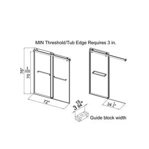 Amérique du <span class=keywords><strong>Nord</strong></span> 56-in 60-in L x 76-in H Salle de bain Porte de douche en verre Double coulissante Semi-Frameless Bypass/Coulissante Douche brossée - Product Image 6
