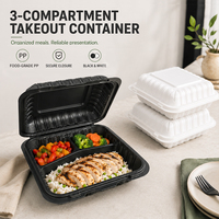 Contenant alimentaire jetable en plastique MFPP écologique de qualité alimentaire blanc à charnière avec couvercle, moderne, pour plats à emporter, compatible micro-ondes, recyclable