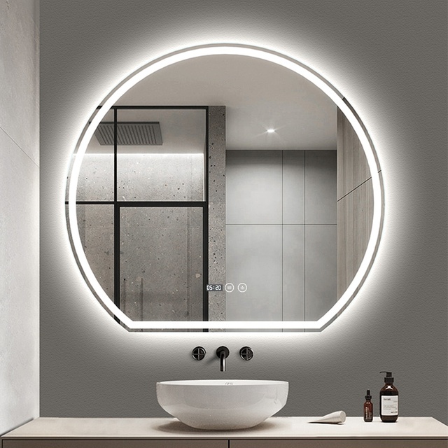 Half Round Bathroom Mirror Illuminated Smart Bathroom Anti-fog Waterproof Led Makeup Vanity Mirror for Home Decor