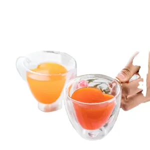 Hot sale New design 150ml Double Wall Heart Shaped Drinking Restaurant Glass Mug/Cup Suppliers