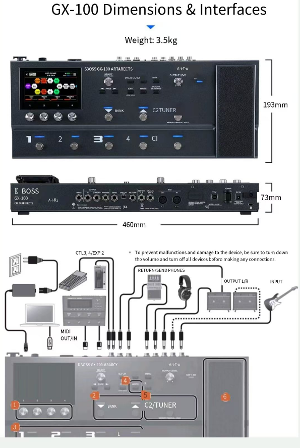 Boss GX-100 8 Inch Multi-Effects Pedal for Bass/guitar