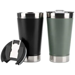 Оптовая продажа, пивная кружка-стакан из нержавеющей стали с двойными стенками и логотипом на заказ, с крышкой