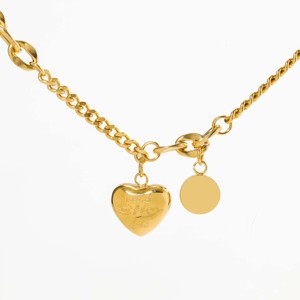Stainless Steel Gold Plated Link <b>Chain</b> Heart Pendant Bracelet-Trendy Engraved Design Versatile Light Luxury Party Jewelry - Product Image 5