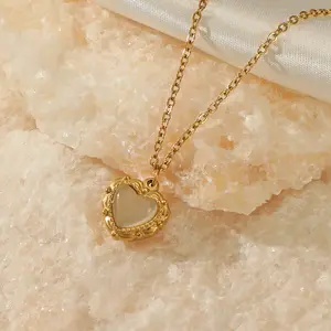 Hot Sale Lovely Shell Heart Drop Oil Necklace Vintage 14K Gold Plated Stainless Steel Necklace For Women And Girls