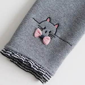 Midinfort ODM Winter Thick Fleece Warm Girls Kids Pants Elastic Waist Soft Material Cute Cotton Cat Cute Children Leggings