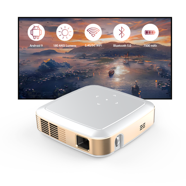 Mini Pocket DLP Projector Android 9.0 Smart System Home Theater Wireless Mirroring Built-in Battery Travel Camping 4K Video