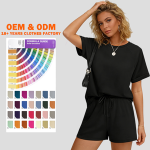 ชุดเซ็ต 2 ชิ้น สไตล์ใหม่ เสื้อยืดแขนสั้น + กางเกงขาสั้น ชุดลำลองใส่เล่นกีฬากลางแจ้งหรือใส่บ้าน - Product Image 1