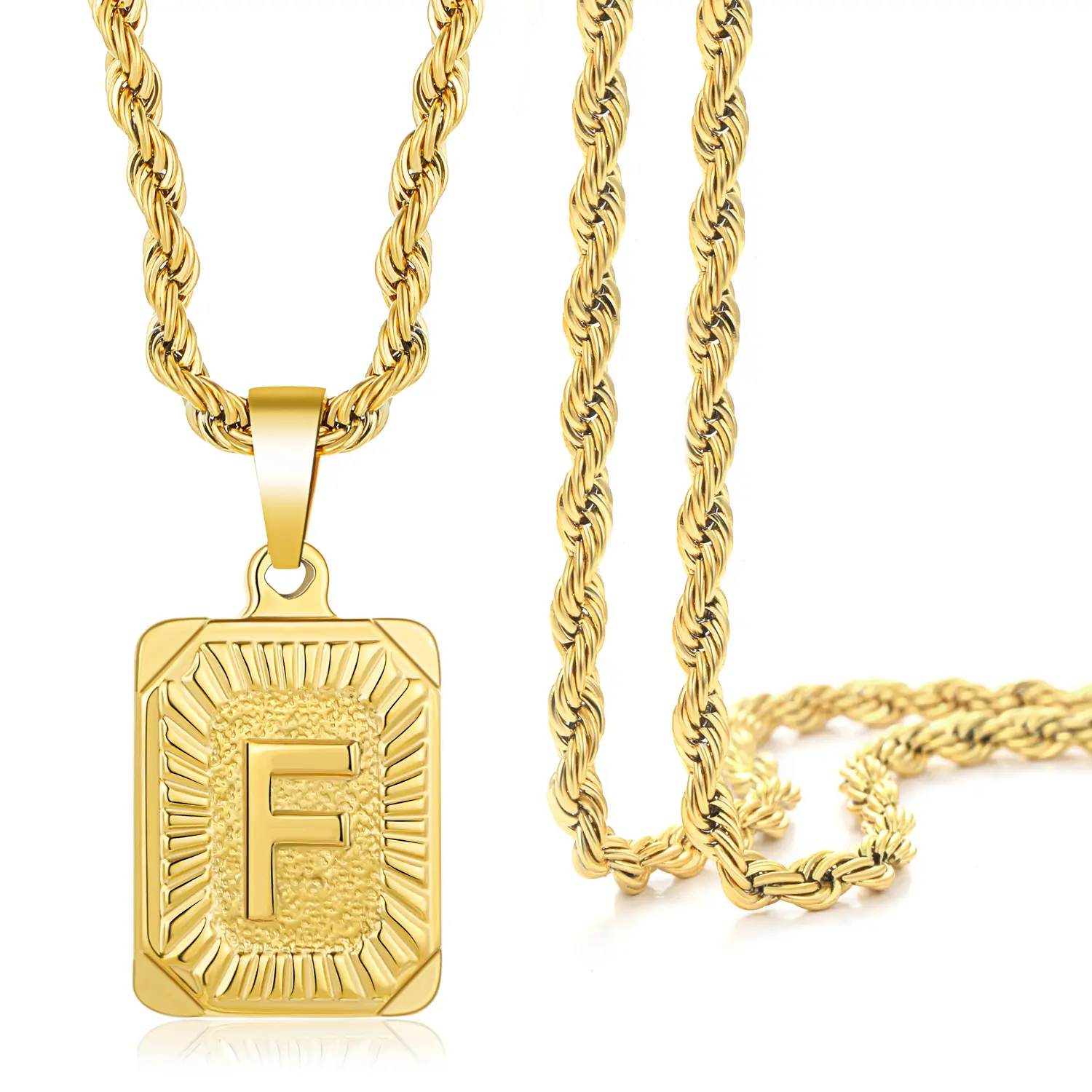 HOVANCI New Arrival Hiphop Alphabet A-z Letter Necklace 18k Gold Plated Stainless Steel Rope Chain Initial Pendant Necklace
