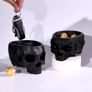 Resin Skull Storage Ornament Halloween Decoration Indoor Ghost Head Prop Key Holder Candy Dish - Product Image 1