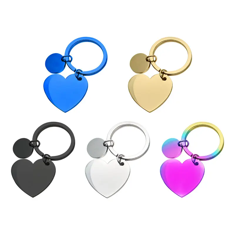 Free Sample Sublimation Blank Keychain Different Colors Engrave Logo Heart-Shaped Metal Keychains