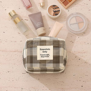 耐久性のあるファッションストライプメッシュミニジッパーバッグ12cm小型トラベルキット収納ポーチ、美容メイクアップリップスティックコスメティックバッグ用 - Product Image 1