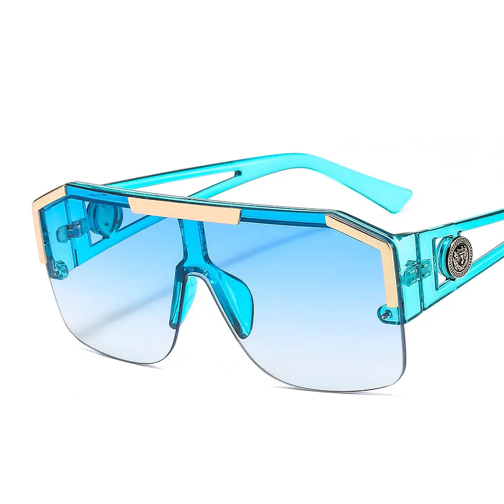 2021 Oversize ออกแบบแบรนด์แว่นกันแดดสุภาพสตรีขายส่งแบรนด์แว่นตากันแดดชื่ออาทิตย์แว่นตาแม่น้ำสีฟ้าเลนส์
