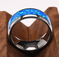 Bague de mariage en tungstène incrusté d'opale bleue de 8mm bague de fiançailles pour hommes bandes de mariage en tungstène opale de feu anneaux de marié