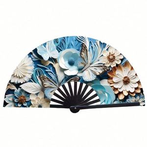 Traditional 33cm Bamboo <b>Hand</b> <b>Fans</b> Custom Logo CMYK Printed Corporate History Company Timeline Festival Music Business Gift - Product Image 4