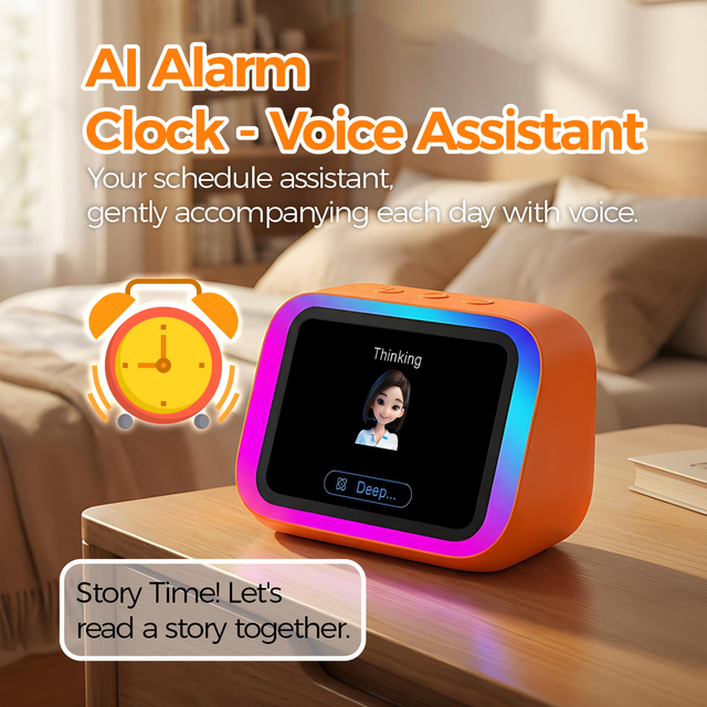 Touch Screen AI Voice Alarm Clock BT5.3 Speaker IPX4 Waterproof RGB Light Simultaneous Interpretation OEM Logo Wholesale