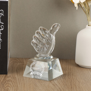 Trofeo de Cristal Transparente Personalizado, Regalo de Agradecimiento, Placa Grabada con Diseño de Mano Haciendo el Dedo en Forma de Úpala, Premio para Papá, Abuelo - Product Image 1