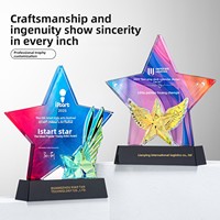 Trophée créatif en cristal coloré, fleur en céramique, accessoires Zhuozhou, récompense pour employé exceptionnel, champion des ventes, personnalisation QY016