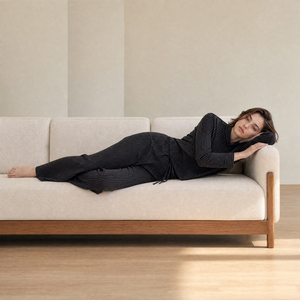Pigiama da donna in cotone a righe con colletto alla coreana, maniche lunghe, bottoni, coulisse, pantaloni a gamba larga, abbigliamento casual da giorno e da notte SOFT15 - Product Image 2