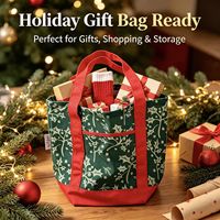 Sac fourre-tout de Noël HS, sac cadeau en polyester et toile de coton, poignée épaisse, imprimé, sac de courses à main, grande capacité
