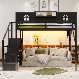 <span class=keywords><strong>Lit</strong></span> <span class=keywords><strong>mezzanine</strong></span> pleine taille avec escalier, cadre de <span class=keywords><strong>lit</strong></span> <span class=keywords><strong>mezzanine</strong></span> surélevé avec barrières de sécurité hautes et en forme de maison et <span class=keywords><strong>armoire</strong></span> pour dortoir, ODM/OEM - Product Image 2