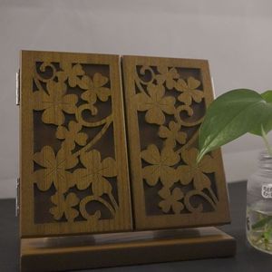 Wooden Desktop Makeup <b>Mirror</b> <b>Rectangular</b> Rustic Carved Design Home Use Wedding Gift - Product Image 2