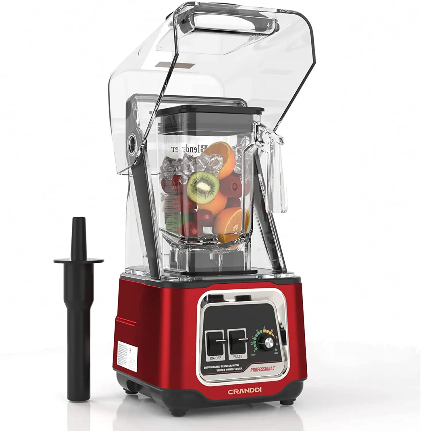 CRANDDI Frozen Fruit Smoothie Blender Machine Commercial Blender with Sound Cover