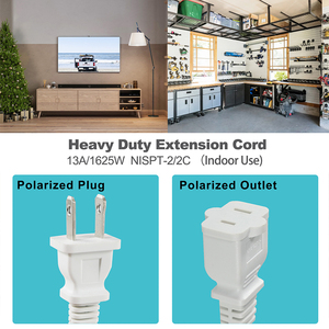 NEMA <span class=keywords><strong>1</strong></span>-15P إلى NEMA <span class=keywords><strong>1</strong></span>-15r سلك طاقة تيار متردد 18AWG 16AWG <span class=keywords><strong>NISPT</strong></span> كابل تمديد 2 Prong للأجهزة الإلكترونية إمدادات الطاقة - Product Image 6