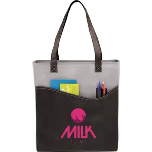 Aangepaste Herbruikbare Handel Show Front Rivieren Pocket Non-woven Conventie Tote Met Bedrijf Promotionele Logo