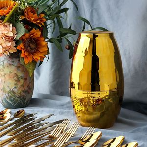 Ensemble de couverts <span class=keywords><strong>en</strong></span> or de haute qualité, 24 pièces, <span class=keywords><strong>en</strong></span> acier inoxydable 410, avec boîte cadeau <span class=keywords><strong>en</strong></span> forme d'œuf dorée pour mariage, restaurant - Product Image 1