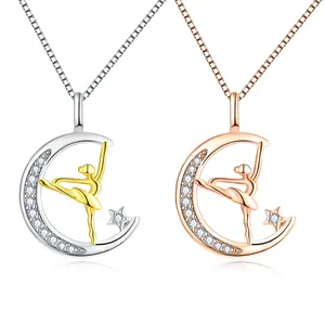 High Quality 925 Sterling Silver Classic Star Moon Pendant Custom 18K Gold Plate and Rose Gold Plated Ballet Girl Pendant