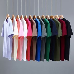 เสื้อยืดคอกลมแขนสั้นสีพื้นผ้าฝ้าย 100% คุณภาพสูงสั่งทำโลโก้ได้ ขายส่งสำหรับผู้ชาย - Product Image 1