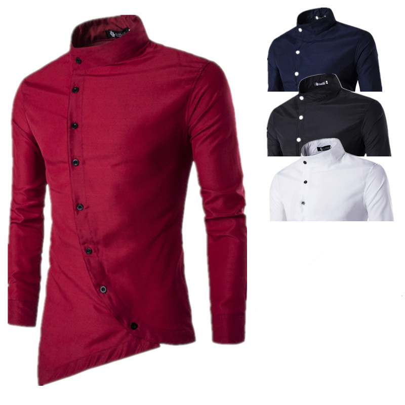 Men's New Arrival: Oblique Placket Design Shirt - Casual Style