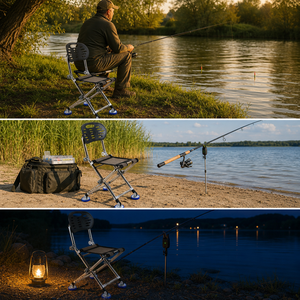 Chaise de pêche pliante multifonctionnelle en gros, siège de camping portable en acier inoxydable avec dossier creux et pieds antidérapants pour la pêche - Product Image 6