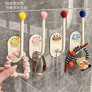 Dopamine Adhesive Hook Hair Tie Storage Jewelry Rack Removable Wall Mount Bathroom Organizer Mixed Colors One Smiley Face Hook - Product Image 1