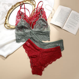 Custom Groen Rood Vrouwen Sexy Borst Wrap 2 Delige Set Dames See Through Transparant Kant Groothandel Erotische Lingerie Set - Product Image 5