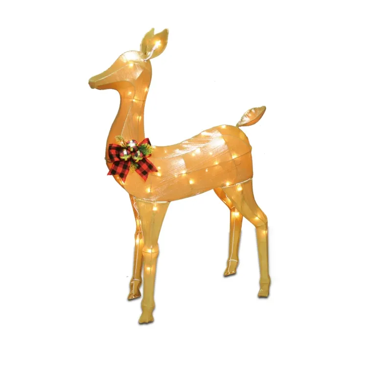 New Design 40" LED Lighted Gold Shiny Crinkle Fabric christmas Animals deer outdoor House Decor ornament