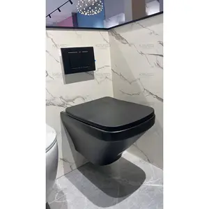 Moderne schwarze Wand Toilette Set Wandbehang Toilette und Tank