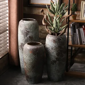 Деревенская матовая керамическая Высокая Ретро напольная потертая шикарная декоративная большая антикварная ваза для дома
