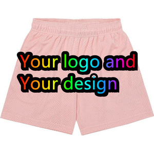 Shorts de sport en maille pour femmes, taille élastique, style hip-hop, couleur unie, avec impression de logo personnalisé ; Pantalons de basketball tendance pour hommes et garçons - Product Image 5