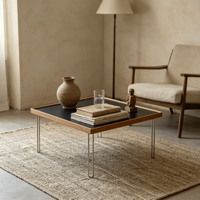 Table basse pliable minimaliste moderne blanche de style Bauhaus inspirée de la dopamine, en acier inoxydable et en bois massif