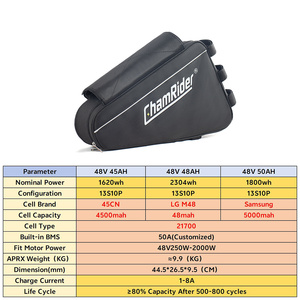 แบตเตอรี่ทรงสามเหลี่ยม Chamrider IP65 กันน้ำ 48V 50Ah พร้อม <span class=keywords><strong>BMS</strong></span> สำหรับจักรยานไฟฟ้าส่งอาหารเชิงพาณิชย์ในวันที่ฝนตก รุ่น MT60 พร้อมระบบปล่อยประจุ - Product Image 6