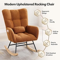 Fauteuil à bascule moderne, fauteuil d'allaitement ergonomique en PU rembourré, fauteuils à dossier haut avec cadre en métal et bois, poches latérales, pour salon