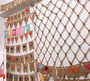 Ventas directas de fábrica Decoración colorida Suministros para fiestas Banderín Yute Banner LOVE Triángulo o forma especial Cadena Arpillera Bunting Flag - Product Image 6