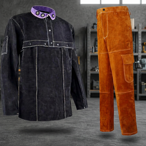 Combinaison de soudage ignifuge JNA GROUP en cuir de vachette noir, coupe régulière, coutures surjetées, vêtements de sécurité résistants à la chaleur - Product Image 4