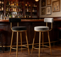 Tabouret de bar commercial moderne en tissu velours PU avec structure métallique, mobilier de bar nordique minimaliste pour la maison, luxueux, doré, pour salon